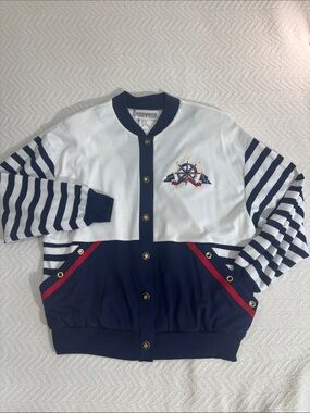 VTG 90s Peter Popovitch Nautical Marina Cruise Jacket Coastal Grandma Navy L NWT